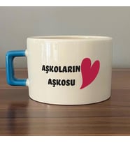Aşkoların Aşkosu Baskılı Mavi Kulplu C Sevgililer Günü Fincanı