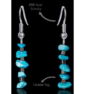 Sertifikalı Kırık Taşlı Model Firuze Taşı Küpe (Turkuaz)