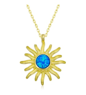 ?Gümüş Gold Mavi Opal Taşlı Güneş Kadın Kolye