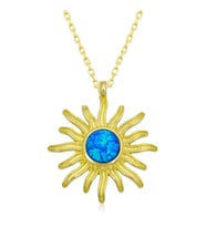 ?Gümüş Gold Mavi Opal Taşlı Güneş Kadın Kolye