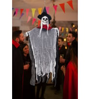 Halloween Cadılar Bayramı İskelet Korkuluk Şapkalı Saçlı 100 Cm Korku Aksesuarı