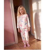 LCW Kids Ekru Bisiklet Yaka Baskılı Kız Çocuk Pijama Takımı