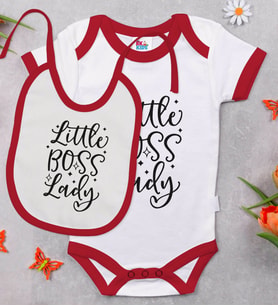 BK Kids Little Boss Lady Tasarımlı Kırmızı Bebek Body Zıbın ve Mama Önlüğü Hediye Seti-1