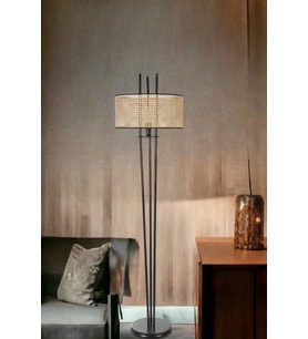 BELEN SİYAH LAMBADER SİLİNDİR RATTAN ABAJURLU