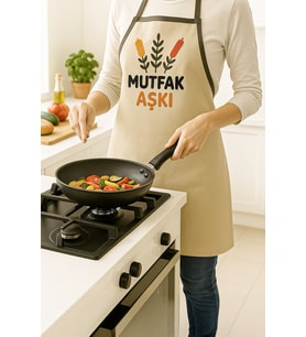 Mutfak Aşkı Nakışlı Keten Mutfak Önlüğü Yıkanabilir 1 Adet 50x70 cm Standart Beden (Çok Renkli)