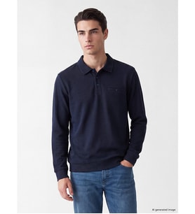 LCWAIKIKI Classic Lacivert Polo Yaka Erkek Sweatshirt