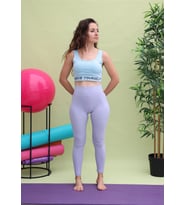 Push Up Özellikli Yüksek Bel Toparlayıcı Kadın Spor Tayt (Lila)