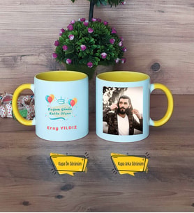 Doğum Günü Hediyesi Kupa Bardak Sarı Fotoğraflı Arkadaşa Anneye Babaya Sevgiliye Kardeşe Hediye