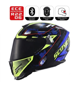 FF869 Glaxy Motosiklet Kaskı Güneş Vizörlü Full Face Motorcu Kask