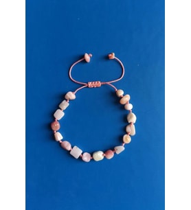 Pembe Beyaz Opal Bileklik Makrome Ayarlı 669-4