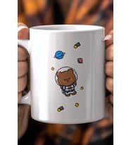 Astronot Ayıcık Desenli 330ml Baskılı Beyaz Seramik Kupa Bardak