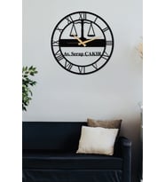 Gowpenart Adalet Terazisi - Avukat Kişiselleştirilebilir Metal Siyah Duvar Saati - Ev / Ofis Saati - Hediye Saat - 50 x 50 Cm