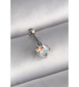 Mey İthalat® 316L Çelik Gümüş Renk Zirkon Taşlı Kalp Tragus Piercing
