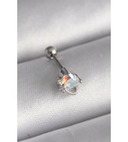 Mey İthalat® 316L Çelik Gümüş Renk Zirkon Taşlı Kalp Tragus Piercing