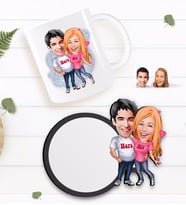 BK Gift Kişiye Özel Sevgililer Karikatürlü Beyaz Kupa ve Ahşap Bardak Altlığı Hediye Seti-5
