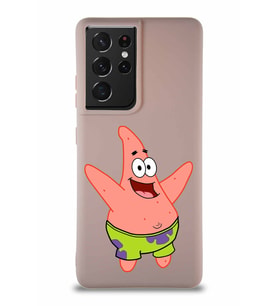 Samsung Galaxy S21 Ultra Soft Premier Kapak Patrick Yıldız Tasarımlı Silikon Kılıf - Pudra (Şeffaf)
