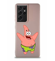 Samsung Galaxy S21 Ultra Soft Premier Kapak Patrick Yıldız Tasarımlı Silikon Kılıf - Pudra (Şeffaf)