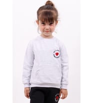 Toontoy Kız Çocuk Göğsü Kalp Nakışlı Sweatshirt ( Gri-Melanj)