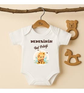Pia Baby B46 %100 Pamuk Dedesinin Bal Peteği Yazılı Tasarlanabilir Bebek Body (Ekru)