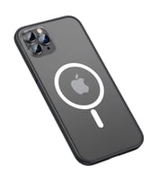 Uyumlu Model Apple iPhone 12 Pro Kılıf Magsafe Kamera Lensli Kenar Renkli Şeffaf Kapak (Siyah)