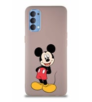 Oppo Reno 4 Soft Premier Kapak Mickey Mouse-B Tasarımlı Silikon Kılıf - Pudra (Şeffaf)