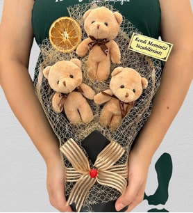 Size Özel Tasarım Büyük Boy 3'lü Peluş Ayıcık Buketi - Premium Hediye Buketi (Model 1)