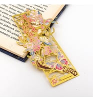 Pastel Tonlu Çiçekler ve Kelebekler Altın Rengi Metal Kitap Ayracı Ayraç AY108