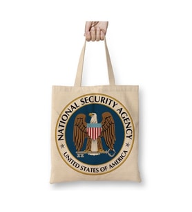 National Security Agency Beyaz Bez Çanta Uzun Saplı Alışveriş Çantası Plaj Çantası