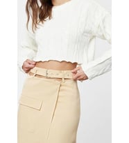 Stil Modern Kadın Crop Standart Kol Bisiklet Yaka Süper Saç Örgü Triko Kazak (Ekru)