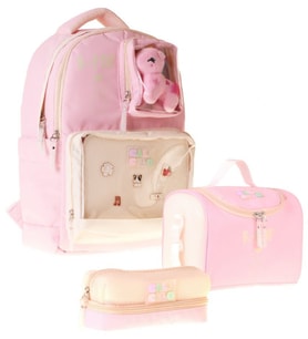 CalaCilo K-Pop Pink Pembe Peluş Aksesuarlı Pembe Kız Çocuk Üçlü İlkokul Okul Çantası Seti - SETCC-C4107A