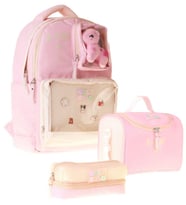CalaCilo K-Pop Pink Pembe Peluş Aksesuarlı Pembe Kız Çocuk Üçlü İlkokul Okul Çantası Seti - SETCC-C4107A