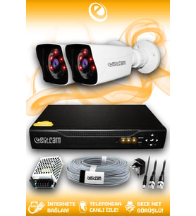 ELITCAM 2 Kameralı Kare 2 Dış Kamera Set HDD'siz Full HD Gece Görüşlü Güvenlik Kamerası Sistemi