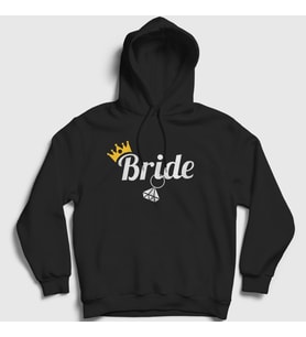Presmono Unisex Beyaz The Bride Gelin Düğün Evlilik Kapüşonlu Sweatshirt 534420tt (Siyah)