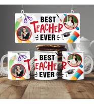 Fotoğraflı İngilizce Best Teacher Ever Yazılı Kupa Bardak, Öğretmenler için Fotoğraflı Hediye Kupa, 330ml, Beyaz (Doğal Beyaz)