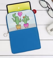 BK Gift Kaktüs Tasarımlı Taşınabilir Koruyucu Tablet Kılıfı & Organizer Çanta - Mavi-2
