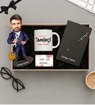 Kişiye Özel Fotoğraflı Tamirci Tasarımlı Biblo,Beyaz Kupa,Defter Ve Kalem Hediye Seti (STD)