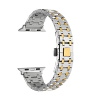 Apple Watch 7 45mm Uyumlu Kordon Paslanmaz Metal Çift Renkli Zore KRD-83 Kayış (Gümüş - Altın)