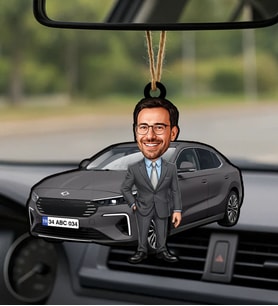 BK Gift Kişiye Özel Erkek Kula Renk Togg Karikatürlü Ahşap Plakalı Araba Dikiz Ayna Süsü-2 , Arkadaşa Hediye, Sevgiliye Hediye, Araba Hediyesi