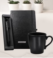 Kişiye Özel Siyah Defter & Gri Telefon Tutuculu Tükenmez Kalem & Modern Siyah Kupa Babalar Gününe Özel Hediye Seti