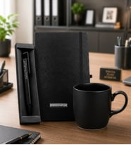 Kişiye Özel Siyah Defter & Telefon Tutuculu Kalem & Siyah Kupa Hediye Seti