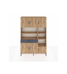 Arges Dolap 10 Raflı Tek Çekmeceli 6 Kapaklı 132x30x195 Çam-Çam/Antrasit