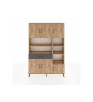 Arges Dolap 10 Raflı Tek Çekmeceli 6 Kapaklı 132x30x195 Çam-Çam/Antrasit