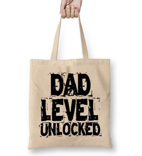 Dad Level Unlocked Gaming New Dad Baby Announcement Fathers Day Daddy To Be Video Game First 01 Bez Çanta Uzun Saplı