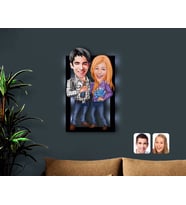 BK Gift Kişiye Özel Sevgililer Karikatürlü 3D Led Işıklı Ahşap Tablo-50