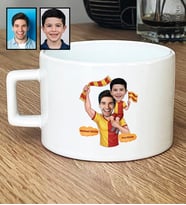 Kişiye Özel Karikatürlü Sarı Kırmızı Taraftar Baba Oğul Lüks Fincan Babalar Günü Hediyesi