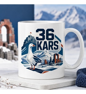 Kars Temalı Memleket Kupası – 36 Kars Kazı Karlı Dağlar ve Tarihi Yapılar Modern Geometrik Baskılı Seramik Kupa