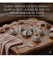 Osmanlı Saray Model Gümüş Damat Sunum Seti, 6 Kişilik, Söz ve Nişan İkramlık, Osmanlı Tarzı (Tepsi Dahil Değildir)