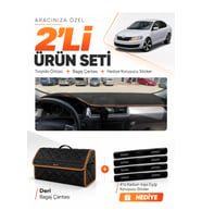 SKODA RAPİD (2013-2017) Uyumlu Torpido Örtüsü + Deri Bagaj Çantası + Sticker Seti - Siyah Kahverengi