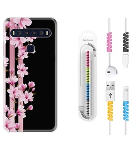 TCL 10L 10 Plus 10SE 20E 20SE 30SE L7 Kılıf Kablo Koruma Spiral Silikon Pink Flowers 3 1393