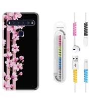 TCL 10L 10 Plus 10SE 20E 20SE 30SE L7 Kılıf Kablo Koruma Spiral Silikon Pink Flowers 3 1393
